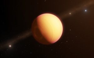 The GRAVITY instrument on ESO’s Very Large Telescope Interferometer (VLTI) has made the first direct observation of an exoplanet using optical interferometry. This method revealed a complex exoplanetary atmosphere with clouds of iron and silicates swirling in a planet-wide storm. The technique presents unique possibilities for characterising many of the exoplanets known today. This artist’s impression shows the observed exoplanet, which goes by the name HR8799e.